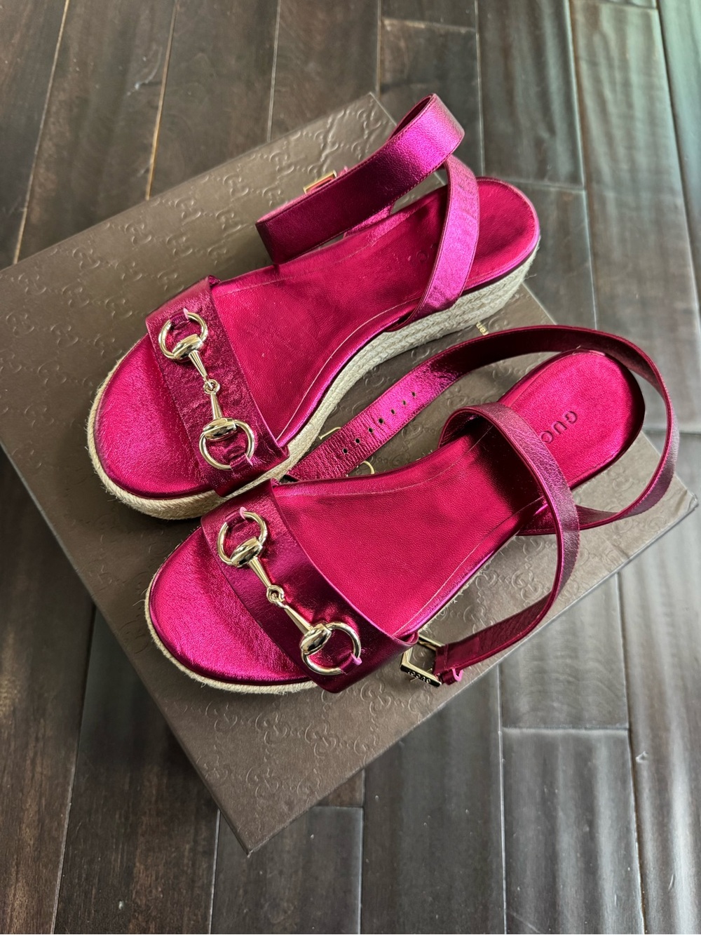 Gucci Metallic Pink Platform Espadrille Sandals Size 36.5